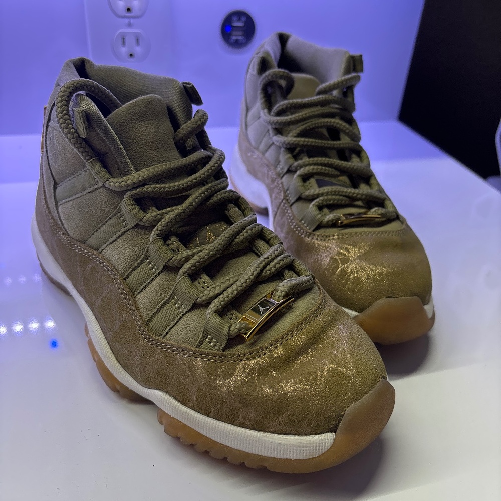 Nike https://www.nike.com Women's Air Jordan 11 'Neutral Olive & Sail & Gum Lig